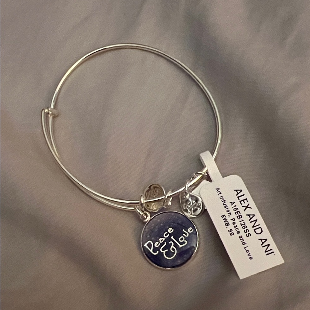 Alex and Ani Silver Charm Bracelet with Peace & Love